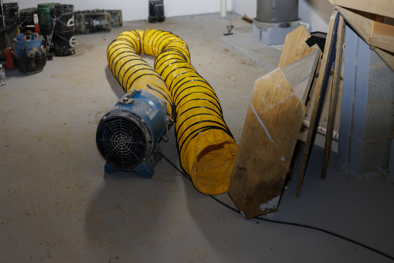 Drying equipment set up in flooded basement