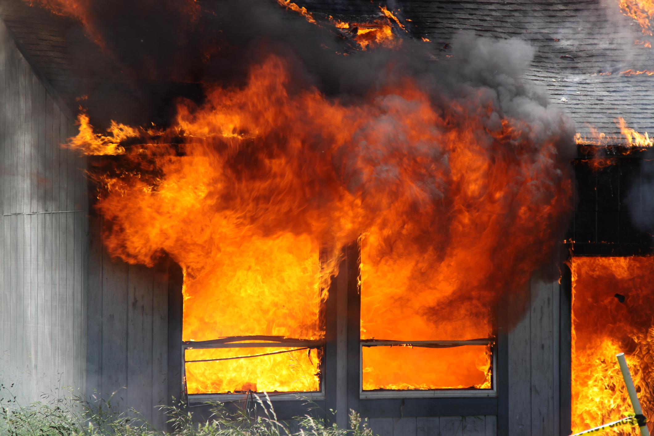 House fire damage in summer